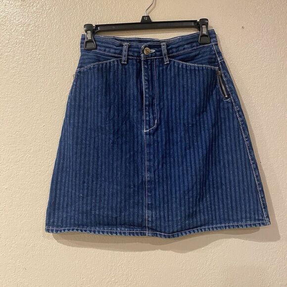 Punky Dresses & Skirts - Vintage 80s Punky Denim Skirt Women’s 3 Small Hickory Laser Railroad Striped
